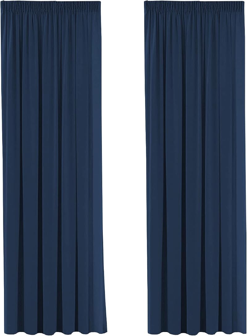 H.Versailtex Solid Navy Blackout Thermal Curtains 2 Panels 90x72 with Tiebacks