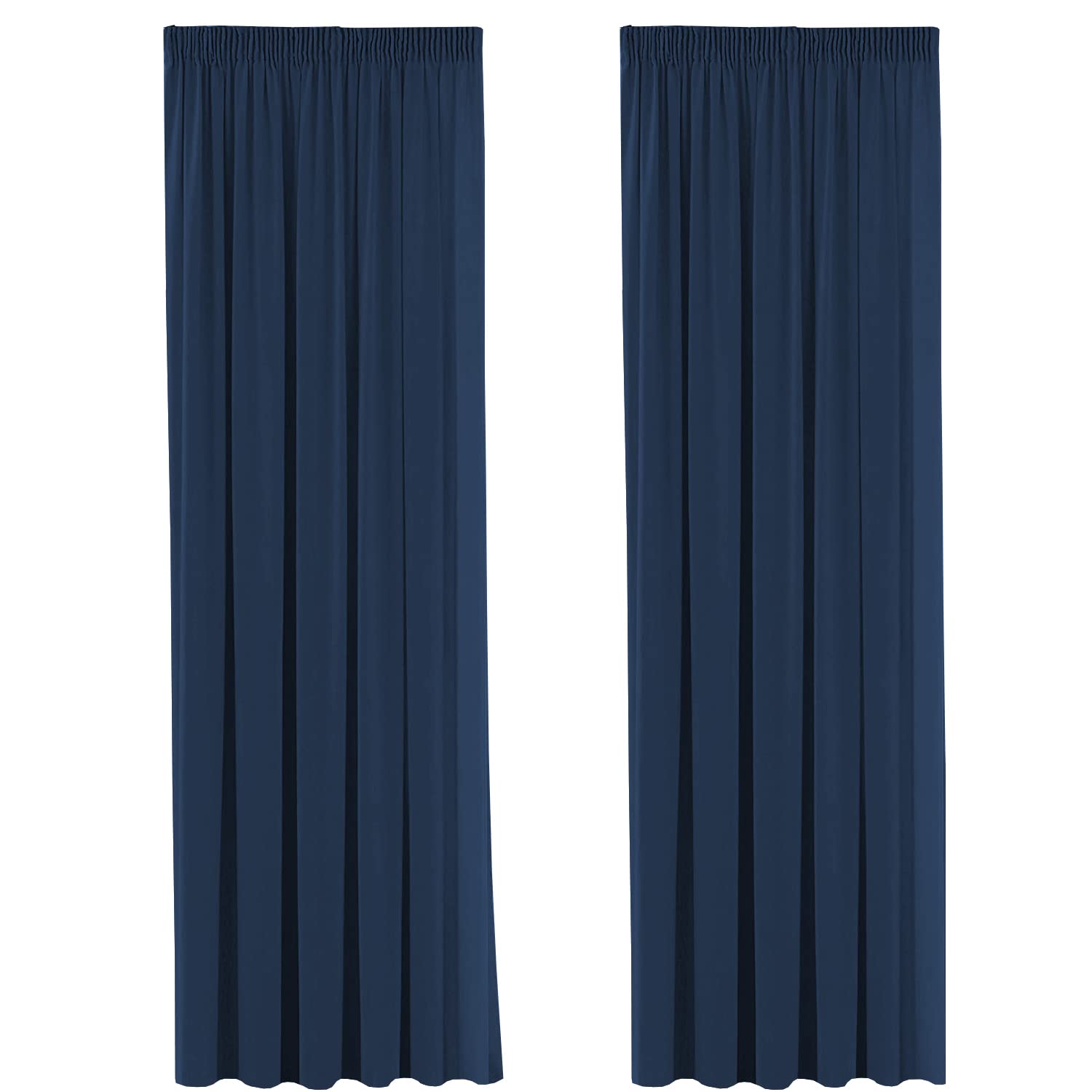 H.Versailtex Solid Navy Blackout Thermal Insulated Pencil Pleat Curtains for Living Room/Bedroom with Two Matching Tiebacks, Noise Reducing Window Treatments Curtain, 90" Width x 72" Drop (2 Panels)