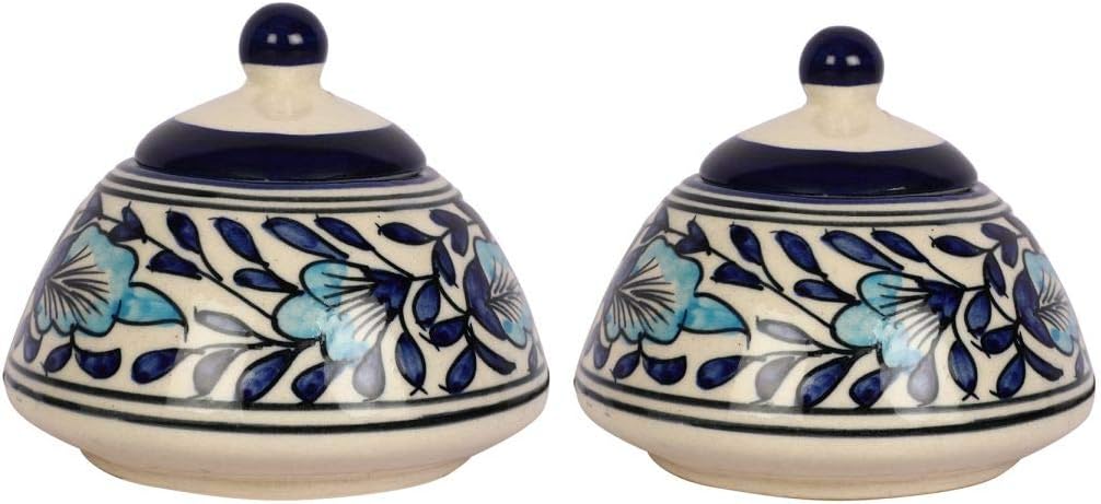 Craftghar Ceramic Handmade Multipurpose Jars with Lid Set of 2, Sky Blue, Pickle Jars for Serving