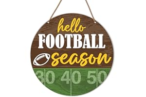 HSNBT Football Sign for Front Door Decor Fall Football Decor for Home Porch Office Boys Bedroom Sport Football Wooden Hanging Sign Wall Decorations, Hello Football Season