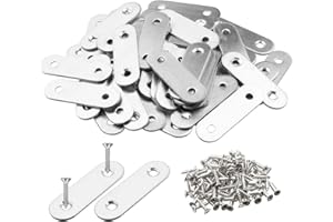 TOPPROS Pack of 30 Flat Corner Brace Plates Metal Joining Plates Connector Repair Bracket with Fixing Screws, 2.4 inchx0.6x0.08 inch , 2 Holes,Stainless Steel, Silver Color