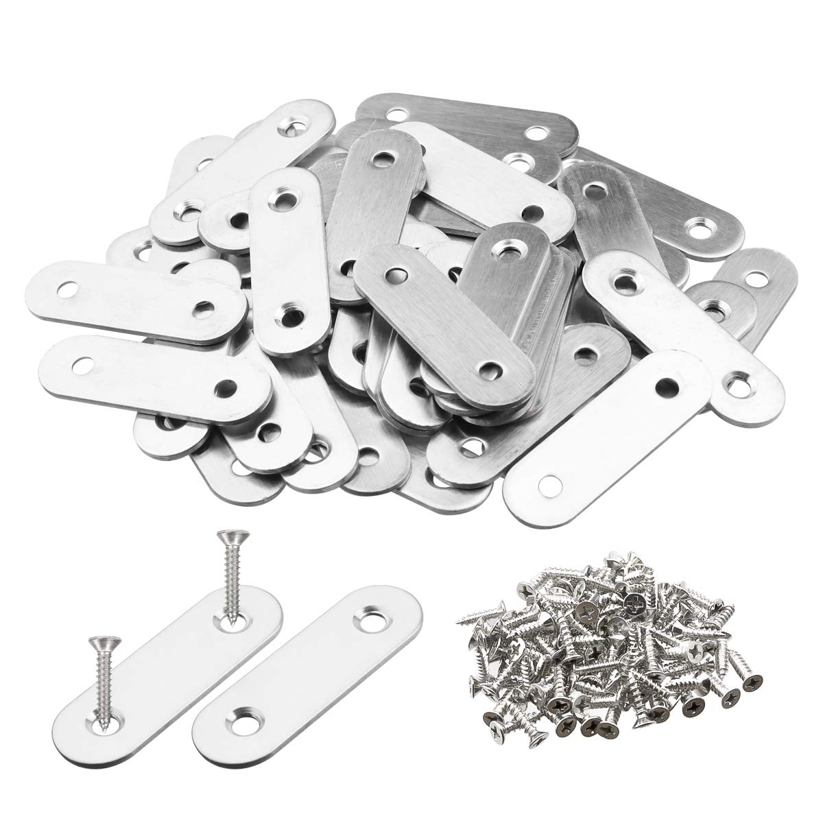 Photo 1 of TOPPROS Pack of 30 Flat Corner Brace Plates Metal Joining Plates Connector Repair Bracket with Fixing Screws, 2.4 inchx0.6x0.08 inch , 2 Holes,Stainless Steel, Silver Color