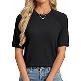 GRACE KARIN Short Sleeve Sweater for Women Trendy, Business Casual Spring Knit Tops, Crew Neck Layering Pullover Sweater