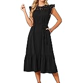Seta T Women's Eyelet Dress 2026 Flutter Sleeve Crewneck Ruffle Tiered A Line Casual Sundress Flowy Midi Summer Dresses