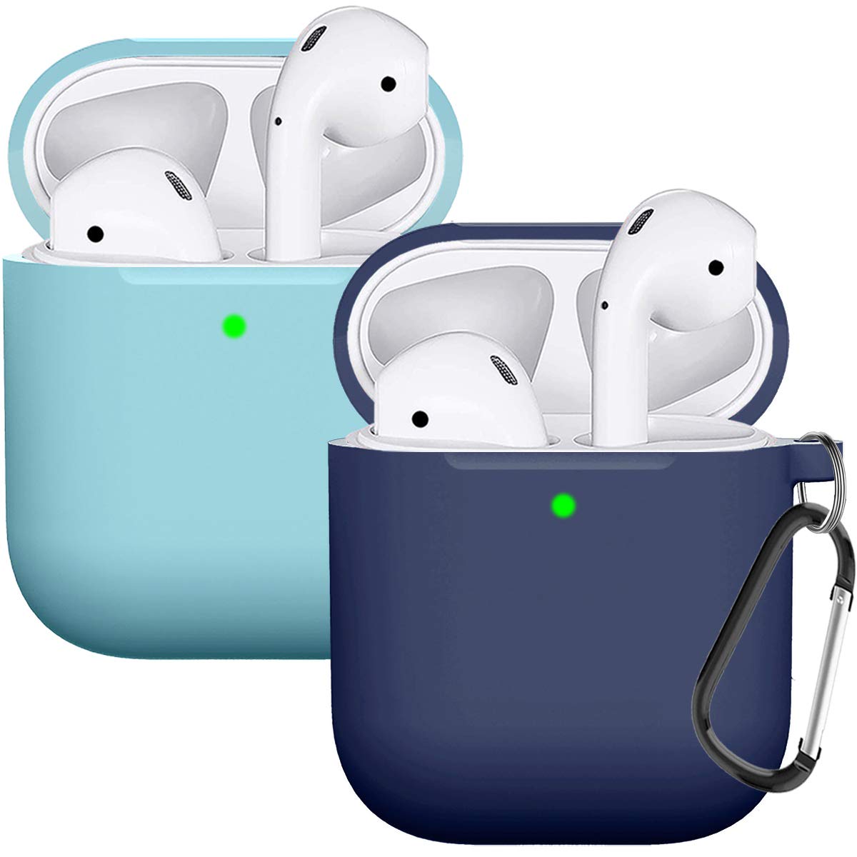 Compatible with AirPods Case Cover Silicone Protective Skin for Airpods Case 2&1 (2 Pack) Blue/Navy Blue