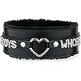 ADEMISHIA Pink Furry Heart O-ring Leather Choker Collar For Women, Handmade Punk Gothic Letter Necklace Adjustable Fashion Jewerly