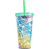 Home Tune Cute Glitter Tumbler Cups with Lid and Straw, Double Wall Insulated Acrylic Cup, 22 oz / 650ml (Colorful)