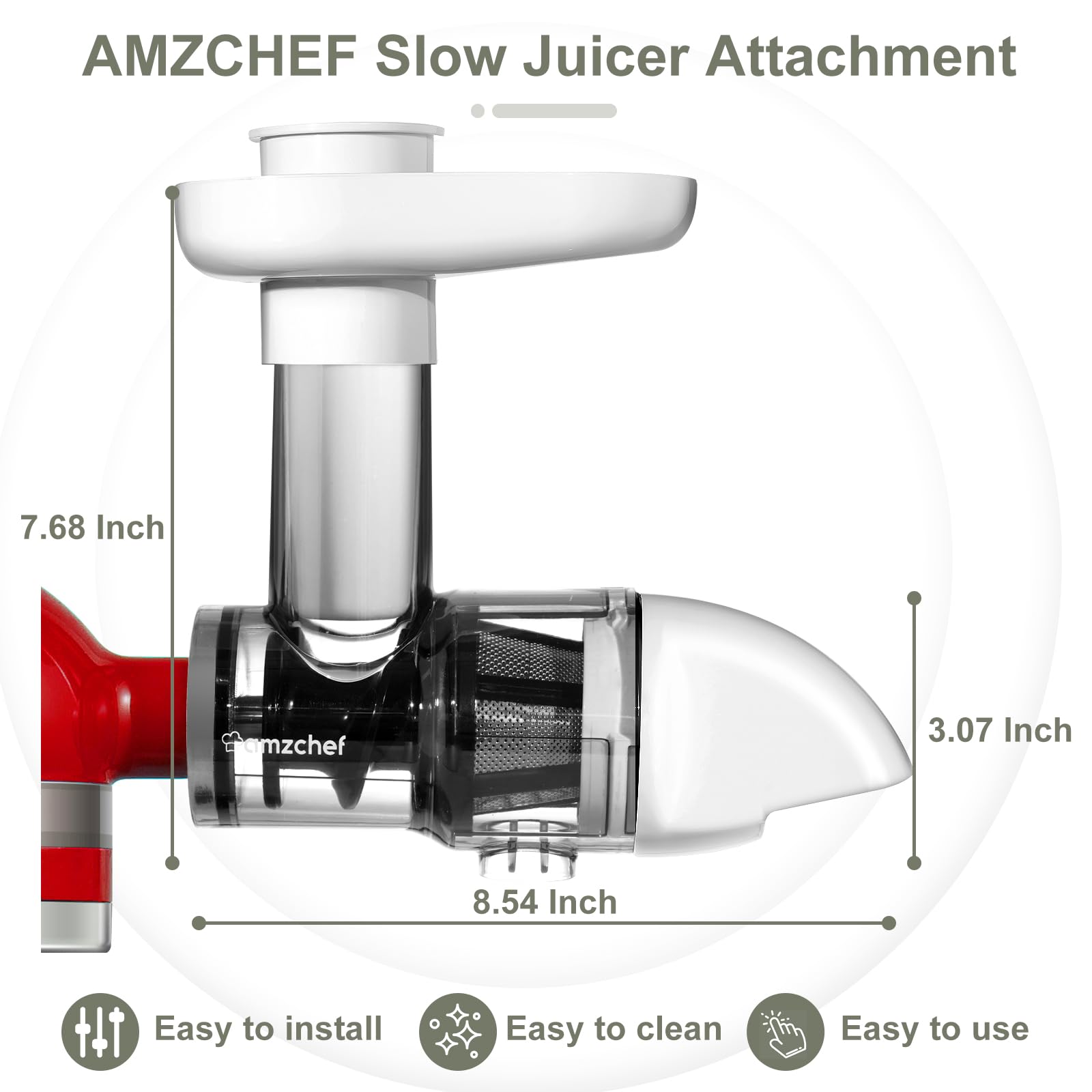 Masticating Juicer Attachment for KitchenAid All Models Stand Mixers, AMZCHEF Masticating Juicer, Slow Juicers Attachment for All Kitchen Aid Mixers, Cold Press Juicers Parts (Ivoy White)