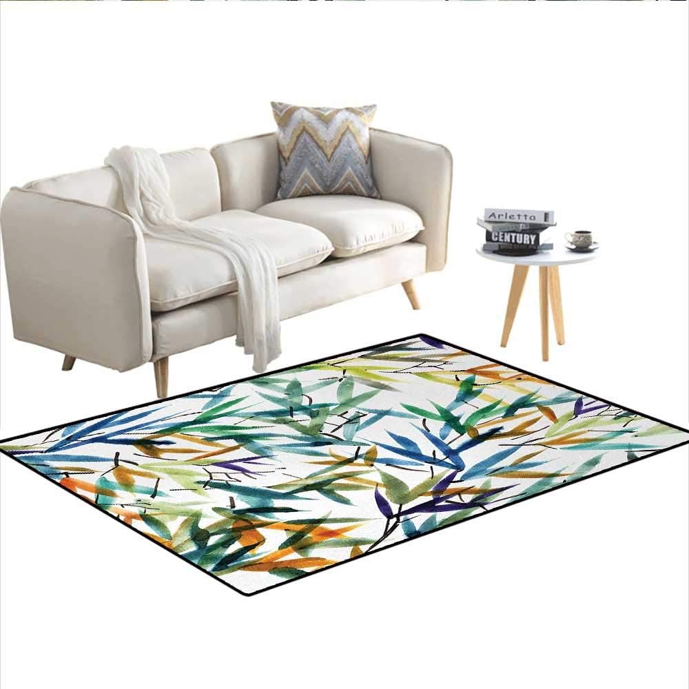 Carpet,Colorful Bamboo Tree Leaves Hand Drawn Style Spiritual Plants Picture Print,Outdoor Rug