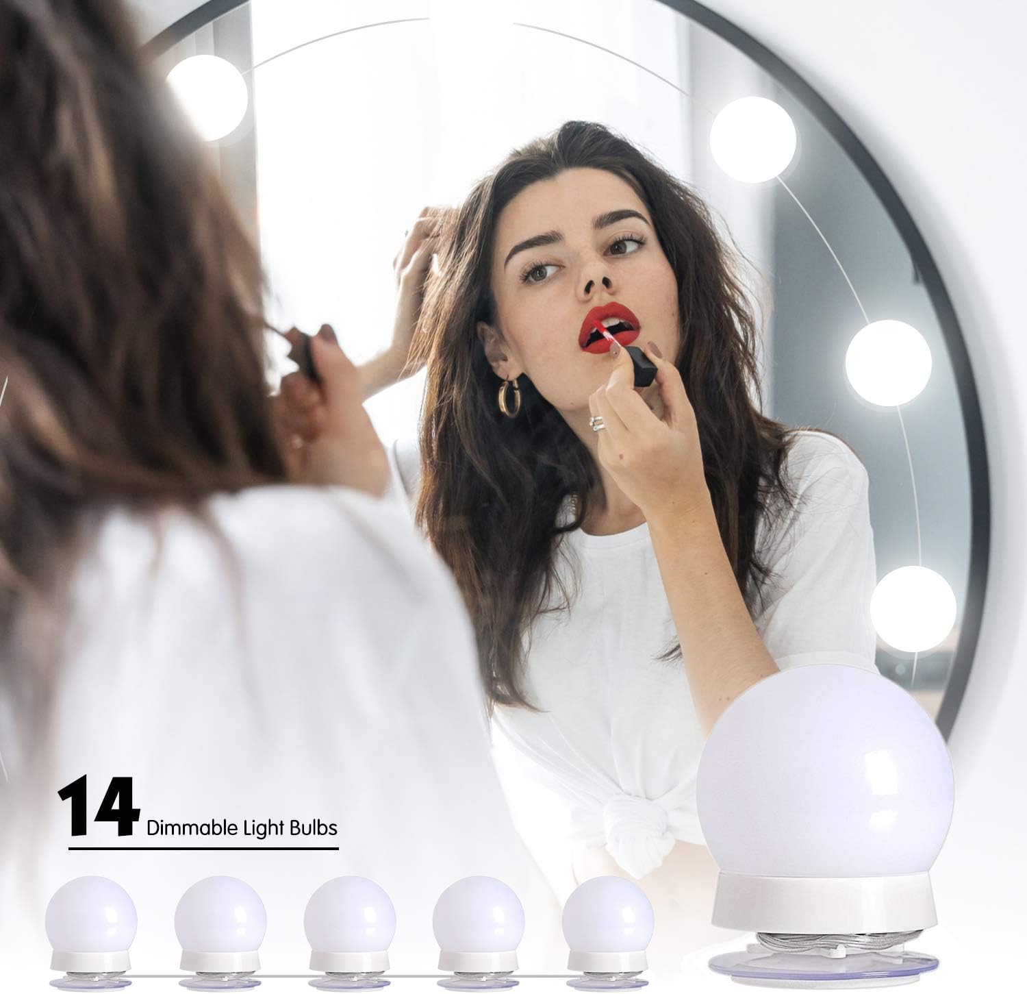 Hollywood Led Vanity Lights Strip Kit with 14 Dimmable Light Bulbs for Full Body Length Makeup Mirror and Bathroom Wall Mirror, Plug in Vanity Mirror Lights with Power Supply, 3 Color Modes: Home Improvement