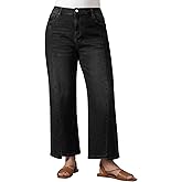 Eytino Plus Size Wide Leg Jeans for Women Trendy High Waist Front Seam Casual Stretchy Ankle Denim Pants with Pockets(1X-5X)
