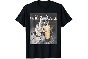 TiLLow Funny Raccoon Drinking iced Coffee T-Shirt