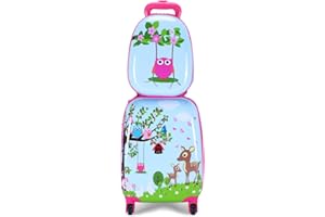 GYMAX Kids Carry On Luggage Set, 12" & 16" 2PCS Rolling Suitcase