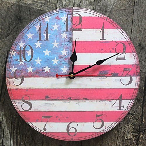 Juenana 34cm Vintage American Flag Dial Wall Clock Silent No ticking Clock Home Decor
