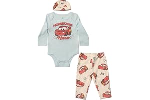 Magic Threadz Disney Clothes Baby Boys Bodysuit, Pants & Hat 3-Piece Outfit – Mickey, Pooh, Stitch, Cars, & Spiderman (0–9M)