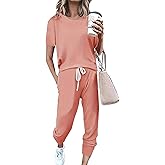 LEMOSEW Plus Size Women's Sweatsuit Set Casual 2 Piece Outfit Color Block Pajamas Short Sleeve Top and Sweatpant