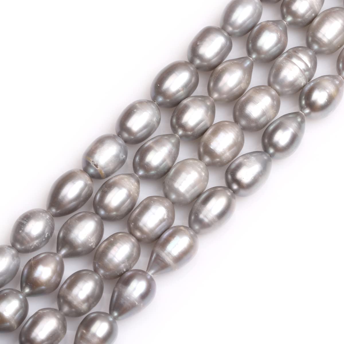 GEM-Inside Real Genuine Pearl Rice Oval Gray 10-11x12-13mm Cultured Freshwater Pearl Beads for Jerwelry Bracelets Necklace Crafts Making 15inch