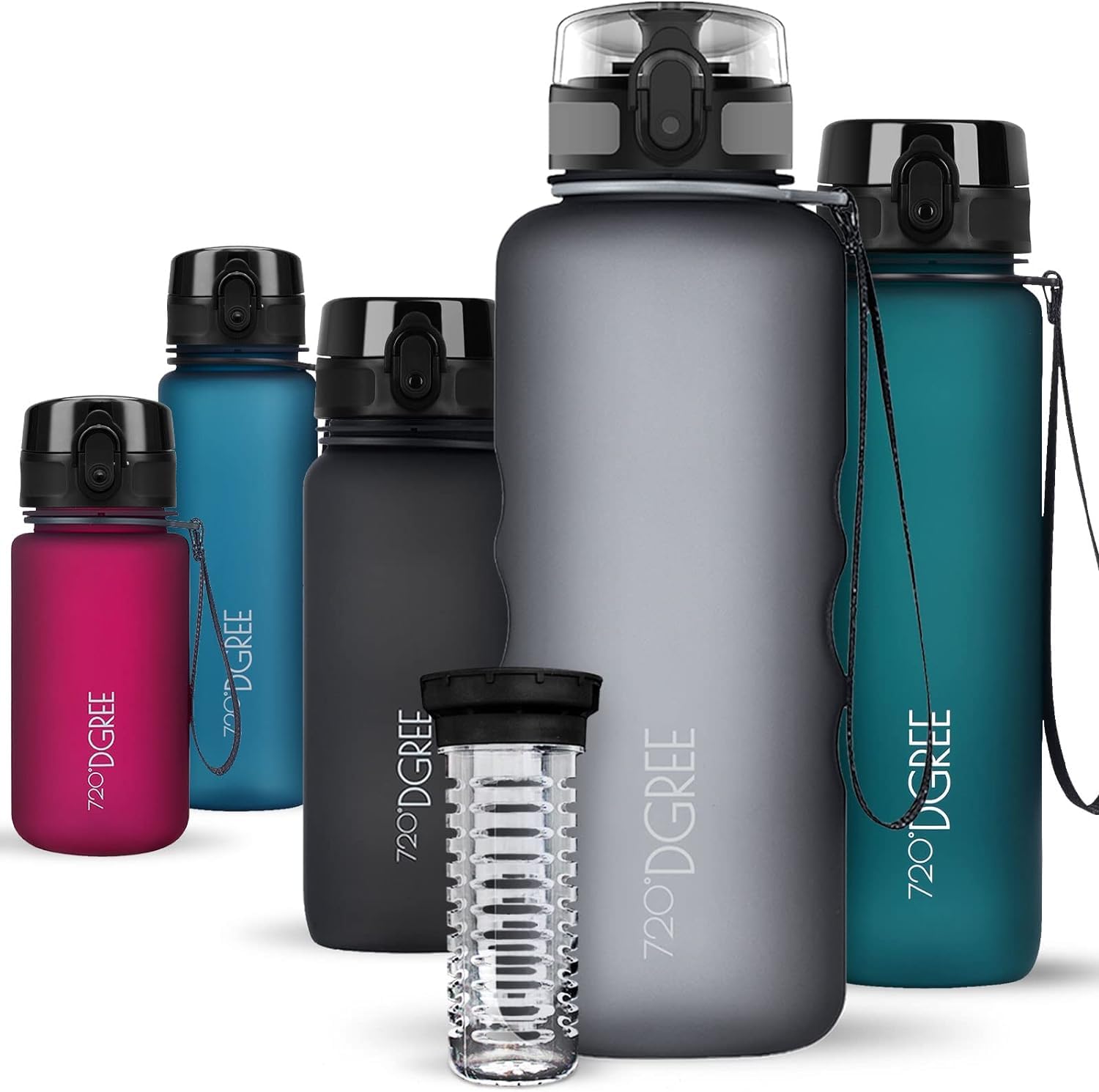 720°DGREE Water Bottle “uberBottle“ - 1.5 L softTouch +Fruit-Infuser - BPA-Free Tritan, Leakproof, Reusable Drinking Bottle - Sports Bottle for Gym, Running, Fitness, Hiking, Travel, School, Office
