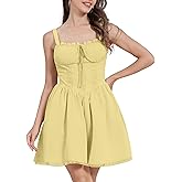 OBEEII Womens Corset Mini Dress Sexy Sleeveless Backless Low Cut Lace Short Dress Ruffle Summer Sundress