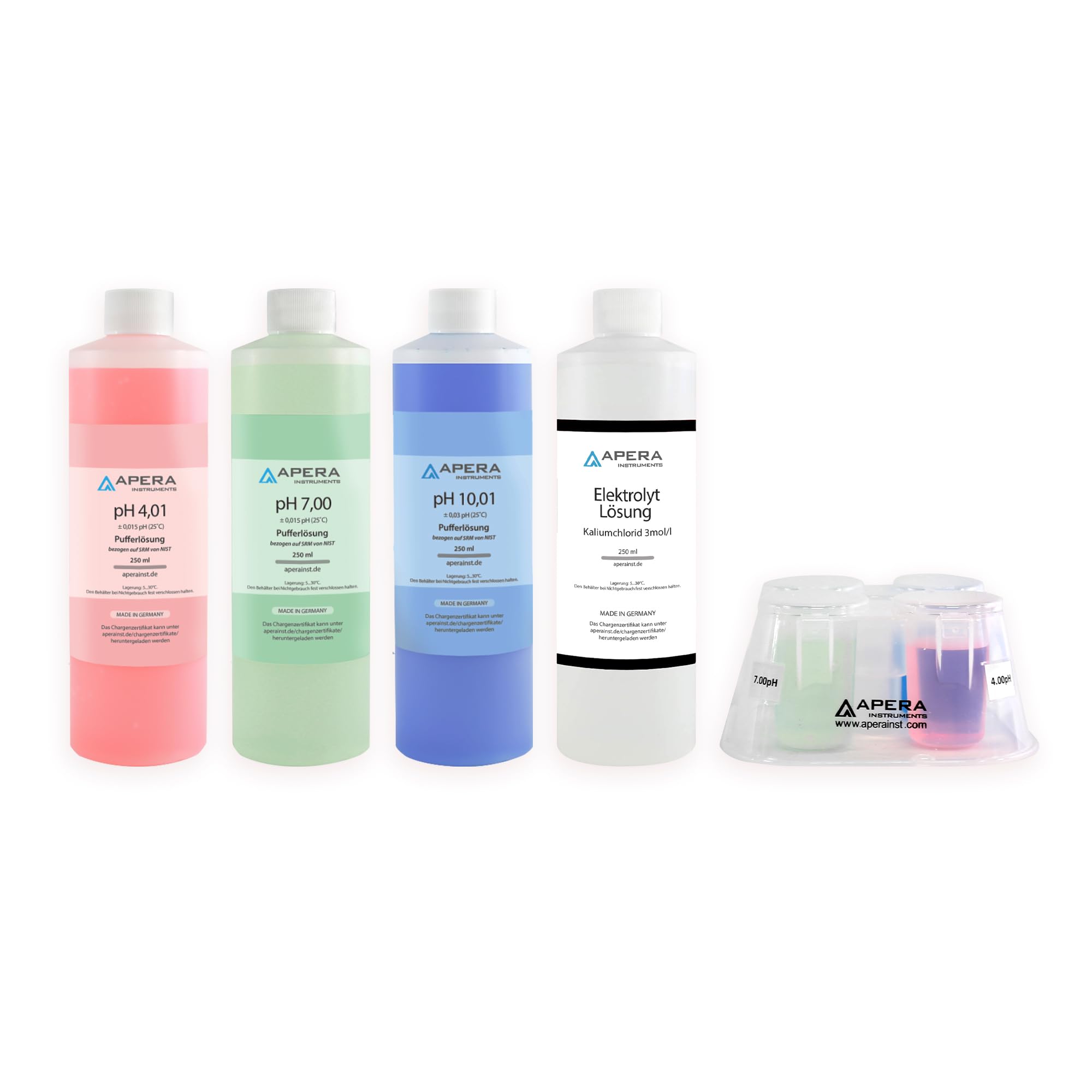 Apera Instruments PH Calibration Solution pH4.01/7.00/10.01 and 3M KCl each 250 ml,AI1104