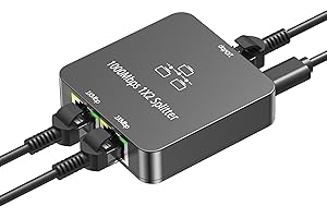 Uzifhdhi Ethernet Splitter 1 to 2, Gigabit RJ45 Internet Splitter Adapter 1000Mbps High Speed for Cat 5/5e/6/7/8 Cable (Grey)