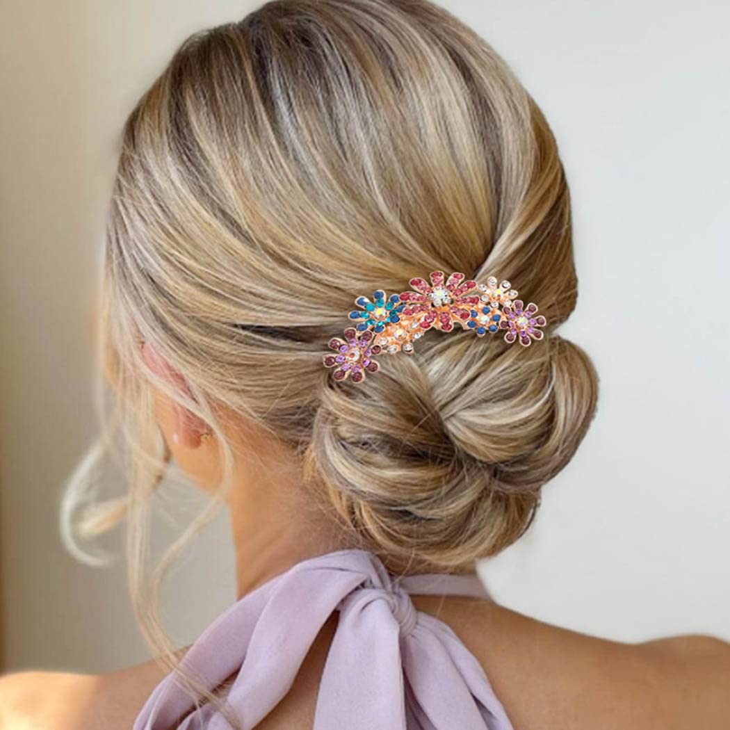 Bohend Rhinestone Flower Hair Comb Decorative Hair Combs Wedding Bridal Hair Accessories for Women and Girls (3)