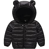 AIWUHE Baby Puffer Jacket Hooded Light Winter Coats Bear Ears Zipper Up Down Coats Outwear for Toddler Boys Girls 6M-4T