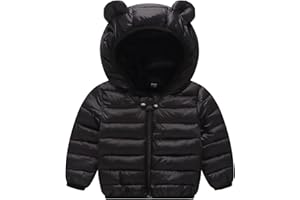 AIWUHE Baby Puffer Jacket Hooded Light Winter Coats Bear Ears Zipper Up Down Coats Outwear for Toddler Boys Girls 6M-4T
