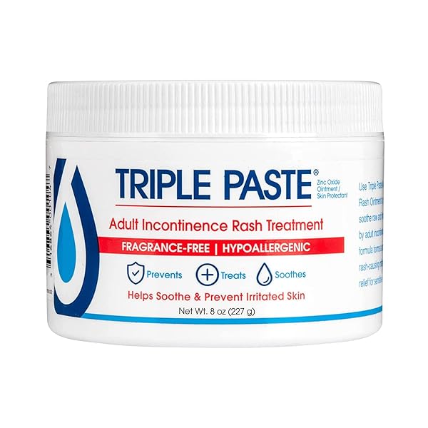TRIPLE PASTE ADULT INCONTINENCE RASH TREATMENT – 8 OZ JAR – DIAPER RASH OINTMENT FOR ADULTS TREATS, SOOTHES AND PREVENTS SKIN IRRITATION WITH A FRAGRANCE-FREE, HYPOALLERGENIC FORMULA