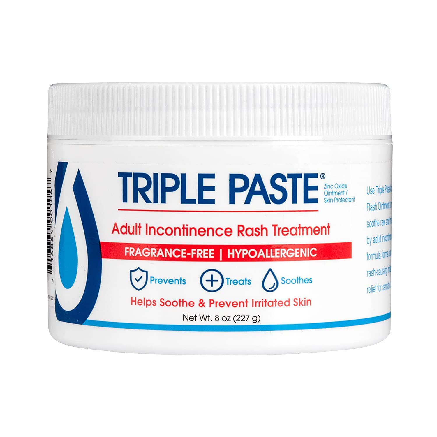 Photo 1 of Triple Paste Adult Incontinence Rash Treatment - 8 oz Jar - Diaper Rash Ointment for Adults Treats, Soothes and Prevents Skin Irritation with a Fragrance-Free, Hypoallergenic Formula