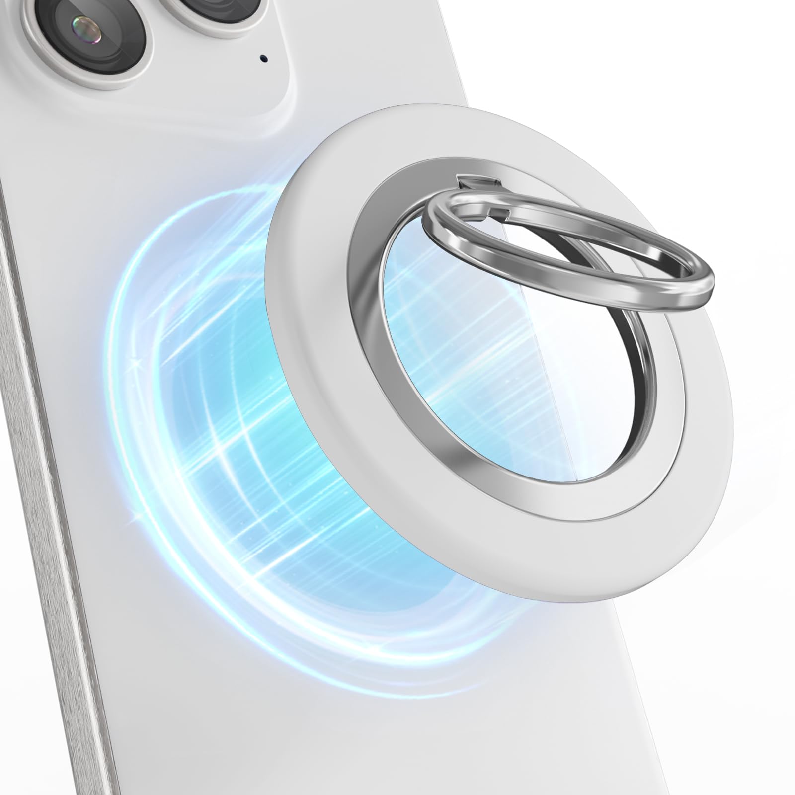 mylovetime Double-Sided Mobile Phone Ring Holder Compatible with Mag-Safe, Mobile Phone Holder Hand for Magnetic 360° Rotation Finger Holder Grip and Stand Compatible with iPhone 15-12 Series, White