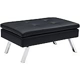 DHP Chelsea Upholstered Ottoman with Chrome Legs and Plus Pillow-Top Seating, Black Faux Leather