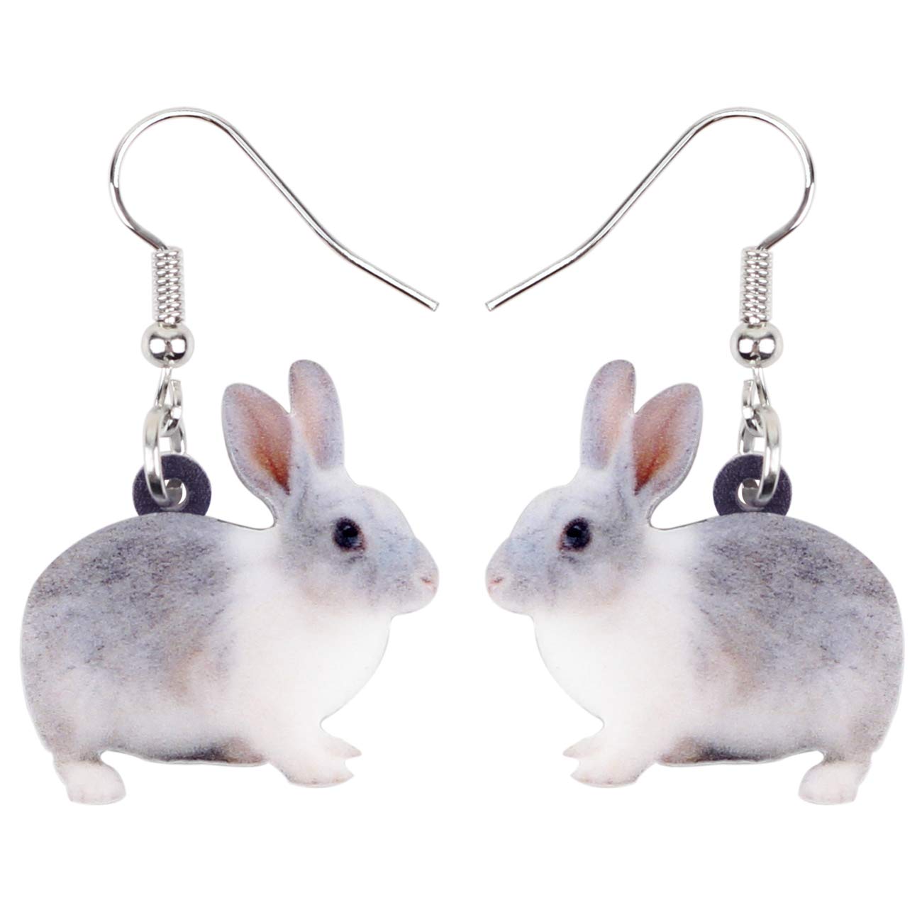 Bonsny Acrylic Drop Dangle Easter Bunny Hare Rabbit Earrings Jewelry For Women Girls Kids Gift Charms (Grey)