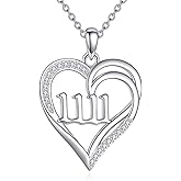 JBAERD 925 Sterling Silver Heart Angel Number 444/1111/777 Necklace Jewelry Gifts for Women Mom