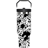 Donenzi 30 Oz Cow Print Insulated Tumbler For Women with Top Handle and Straw Lid Leak Proof, Coffee Travel Iced Cup for Lady, Mother's Day Birthday Christmas Gifts for Women Mom Girl Wife