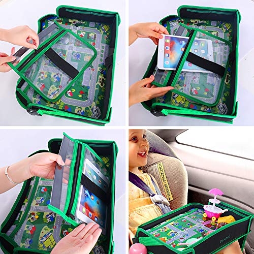 Car Seat Travel Tray, ZALALOVA Kids Waterproof Travel Tray Car Organizer with Sturdy Play Table Road Design Enables Snack Play Learn Drawing for Christmas Children Car Seats Strollers & Air Travel - Thumbnail 3