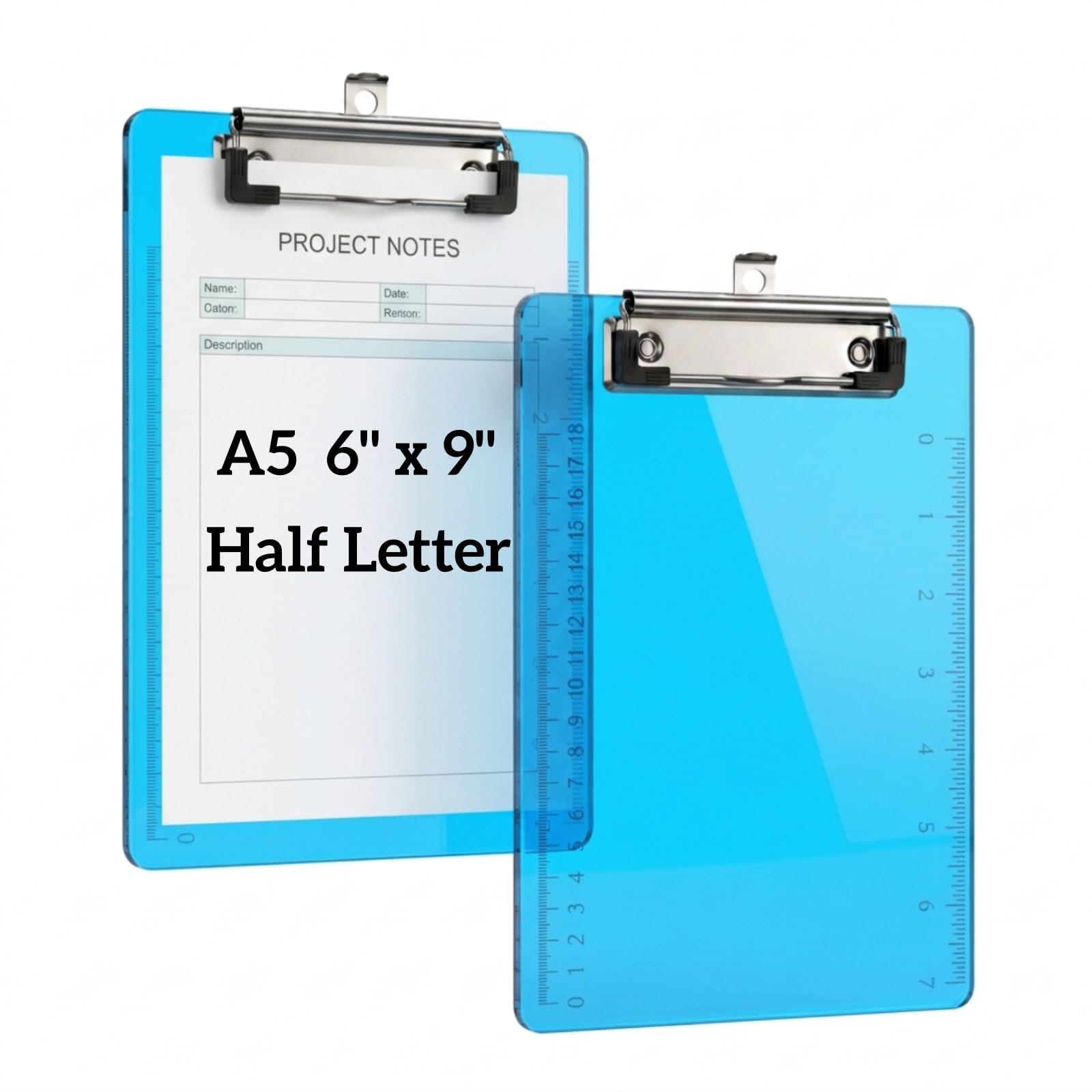 Photo 1 of 2 PCS Clear Small Clipboards A5 (6x9 Inch), Acrylic Mini Clipboard with Ruler,Transparent Memo Size Clip Boards,Half Letter Size Holder for Nurses, Students, Kids & Office,Blue