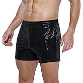 GENEMEN Mens Metallic Shorts Sparkly Shiny Holographic Short Pants Rave Outfits Booty Shorts with Pockets