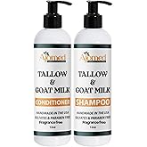 AJOMED Cosmetics Goat Milk and Tallow Shampoo and Conditioner - Hair Care for Dry, Damaged Split Ends - Silicone, Paraben, Sulfate Free Shampoo, All Hair Types (FRAGRANCE FREE)