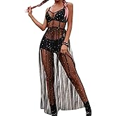 GRAEEN Black See Through Dress Sheer Mesh Rave Outfits Long Dresses for Women