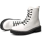 ICHIGO Women’s Fashion Ankle Booties Causal 8-Eye Side Zipper Lace-up Combat Boots