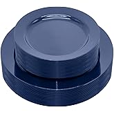 joy akkess 50 PCS Blue Plastic Plates Heavy Duty Navy Blue Plates Disposable include 25 Dinner (10.25") & Dessert/Salad (7.5") for Birthday, Wedding, Graduation