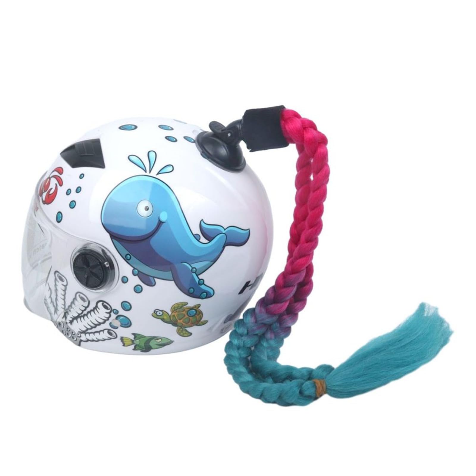 Helmet Ponytail Dual Pigtails Twist Braids Hair with Sucker Bow for Motorcycle Bike Motorbike Motocross Off Road Bicycle Cycling Bikers Riders Skateboarding Scooter Costume Cosplay (Pink Cyan)