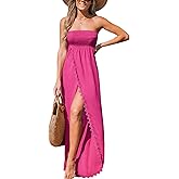 CUPSHE Women's Maxi Dresses Sleeveless Lace Casual Smocked Strapless Slit Long Summer Formal Sun Dress