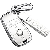Compatible with Mercedes Benz Key Fob Cover with Keychain,Soft TPU 360 Degree Protection Key Shell Case for 2020-2025 GLA GLE GLS 2018-2021 S-Class 2019-2023 E-Class A-Class C-Class G-Class (White)