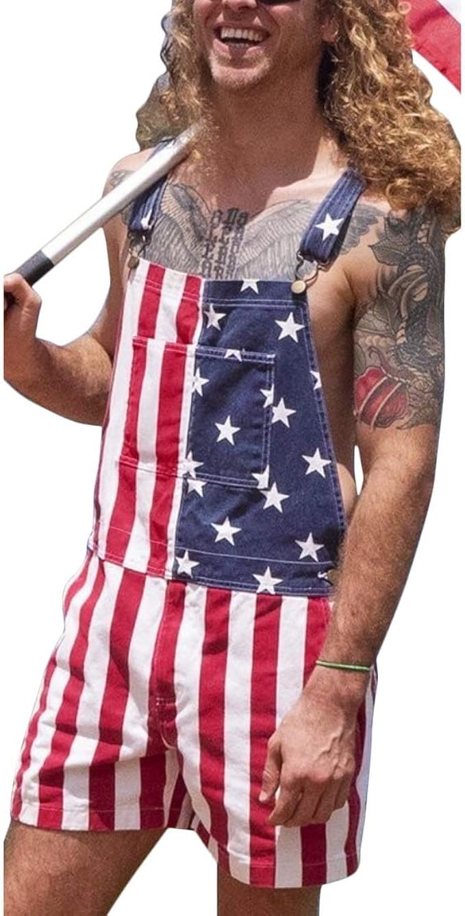 Amazon Com Manooby Unisex American Flag Overalls Jeans Summer Bib Flag Jumpsuit Streetwear Suspender Shorts Pants Rompers Xs 5xl Clothing