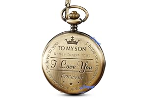 GORBEN Engraved Pocket Watch to Son I Love You Gifts from a Mom Dad Birthday Christmas Gift Fob Watches Chains