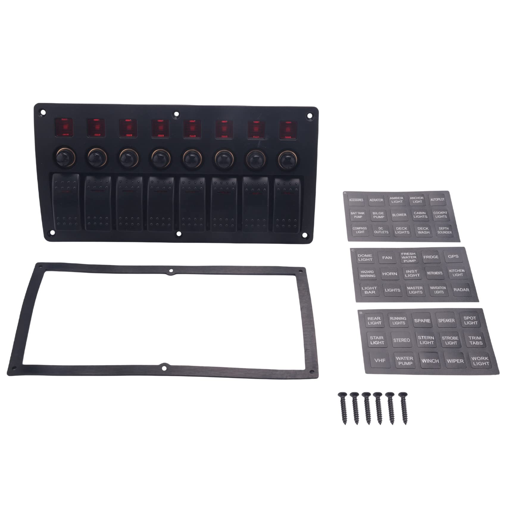 Dciustfhe Boat Car Rocker Switch Panel 8 3PIN & Circuit Breaker Overload Waterproof LED Switch Panel DC12/24V Switches