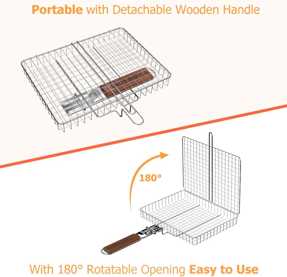 ORDORA Portable Fish Grill Basket, BBQ Grilling Basket for Outdoor Grill, Rustproof 304 Stainless Steel Grill Accessories, Heavy Duty Shrimp Grill Baskets, BBQ Tool for Steak, Potatoes, Chops, Kabob : Garden & Outdoor