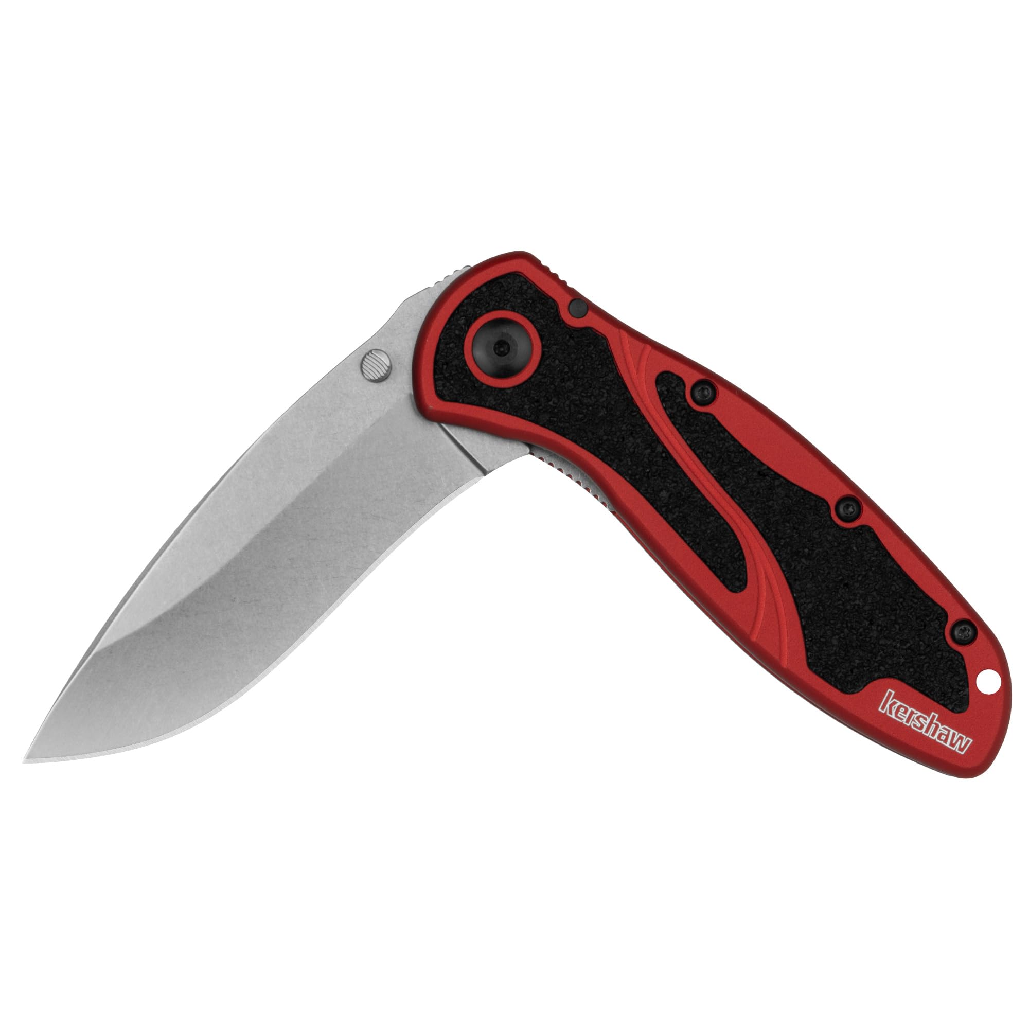 Kershaw Blur Folding Pocket Knife, 3.4 inch Stonewashed 14C28N Steel Blade, Red Anodized Aluminum Handle with Black Trac-Tec Inserts, Reversible Pocketclip; 3.9 OZ Image Kershaw Blur Folding Pocket Knife, 3.4 inch Stonewashed 14C28N Steel Blade, Red Anodized Aluminum Handle with Black Trac-Tec Inserts, Reversible Pocketclip; 3.9 OZ Image